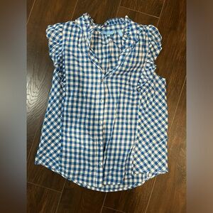 Draper James Blue and White Gingham Button-Down Top